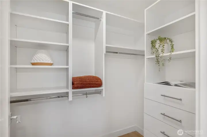 Beautifully designed custom walk-in closet.