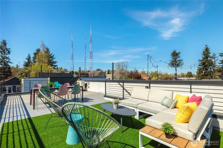 Stunning rooftop deck with incredible views and a gas hookup for a BBQ or gas fire pit.