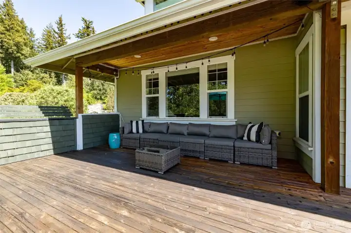 Covered portion of deck allows all-year fresh air relaxation--rain or shine