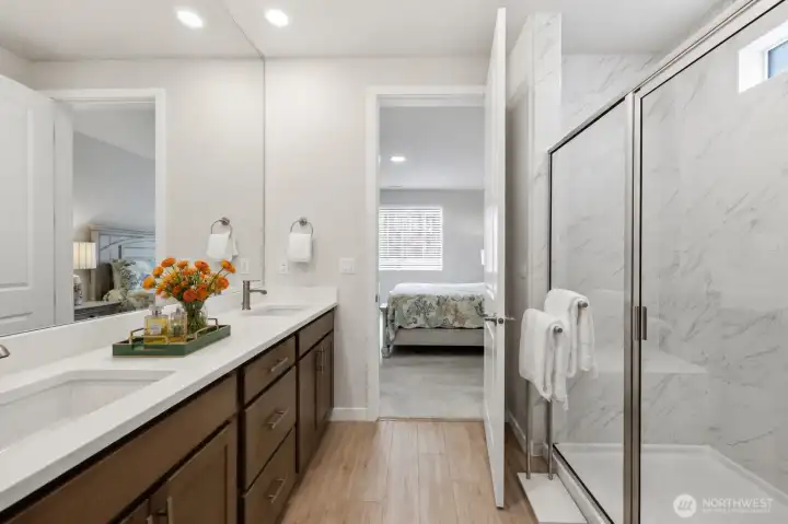 Primary Ensuite Dual Vanity - virtually staged