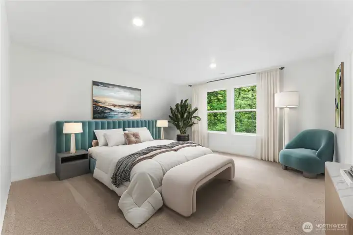 Primary fit for a king... literally... a king or California king bed. Virtually Staged. Primary fit for a king... literally... a king or California king bed. Virtually Staged.