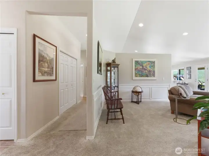 Hallway separating kitchen and living room