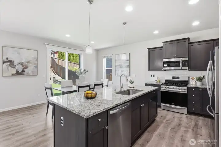 Granite countertops and stainless steel appliances