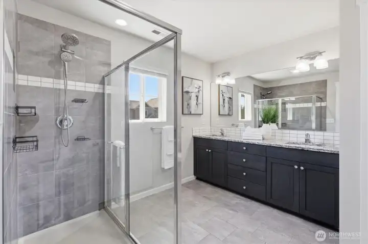 Dual sinks and large shower