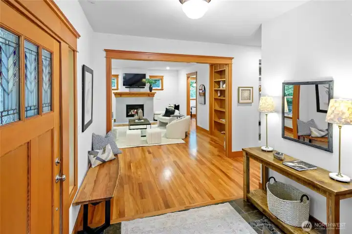 warm hard wood cherry floors and Douglas fir doors and trim throughout this custom home