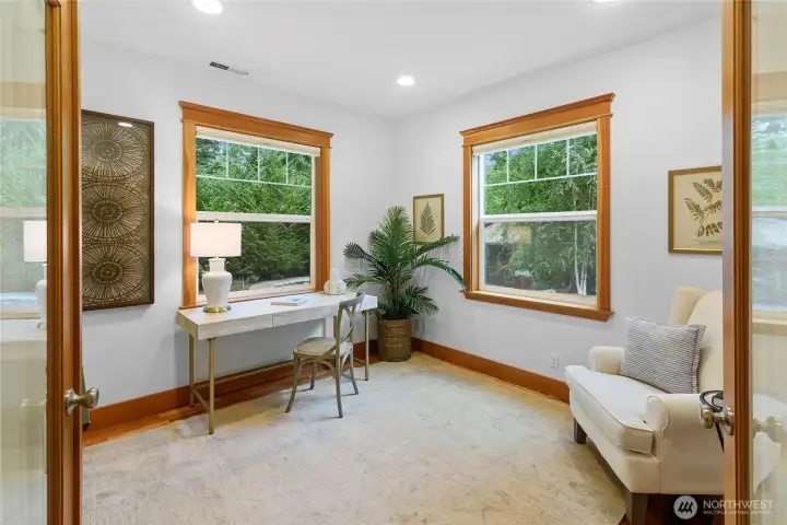 Main floor office with French door entry for elegance