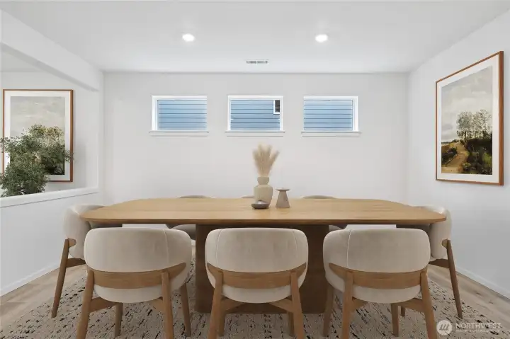 VIRTUALLY STAGED: Beautiful natural light and privacy in formal dining area perfect for entertaining