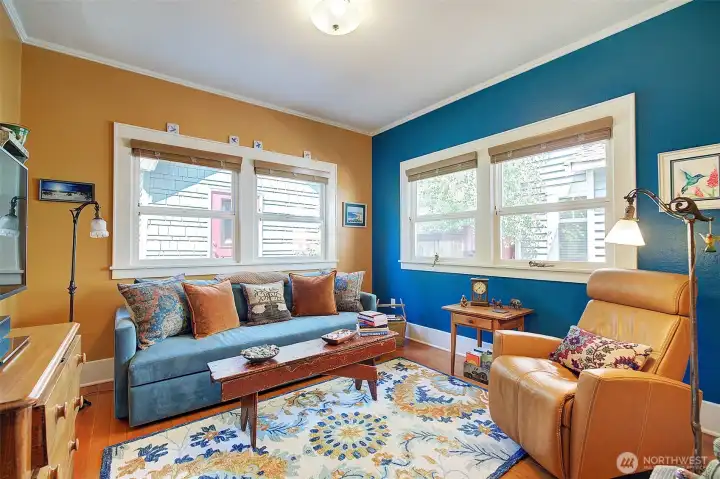One of two large bedrooms on main level. Fir floors in the two bedrooms and hall. One of two large bedrooms on main level. Fir floors in the two bedrooms and hall.