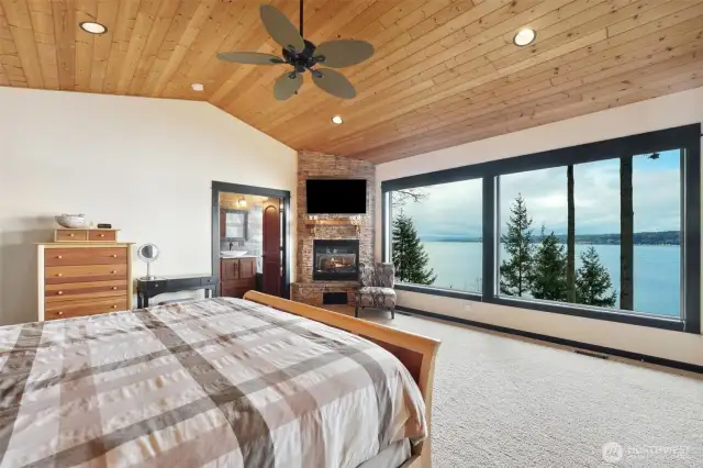 Enjoy views of the Cascade Mountains and Port Susan from the primary bedroom.