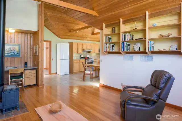 Living room with air tight stove upstairs home in the Barn.