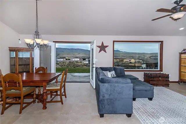 French doors in the dining room leading to the patio with sweeping views of the Columbia River Valley