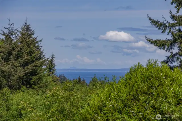 On a clear day you can see the mountains and the peek-a-boo water views from the upper story and from the kitchen.