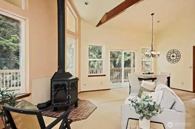 cozy wood burning fireplace