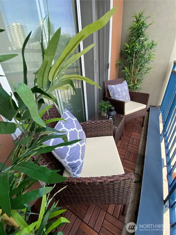 AM Coffee, evening wine, or catching up on your apps on your balcony.