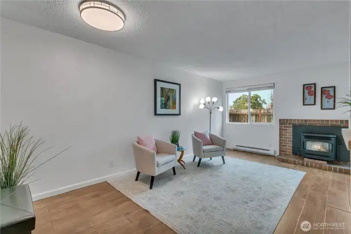 Newer pellet stove for added warmth and ambiance.