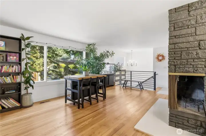 Main Floor Living Room with Wood Fireplace
