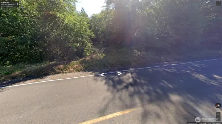 Paved road frontage with easy access to a wooded parcel featuring a partial clearing, ideal for future use.