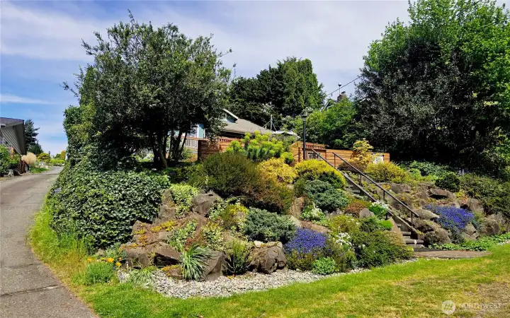 Terraced yard fully landscaped.