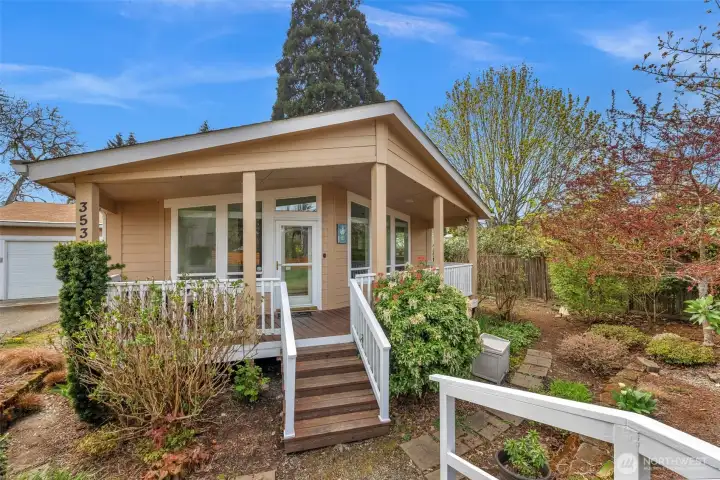 Entrance with inviting front porch.
