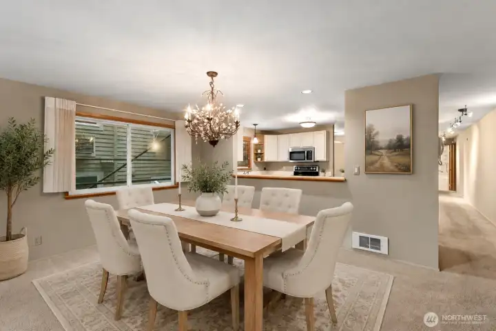 Virtually staged dining room.
