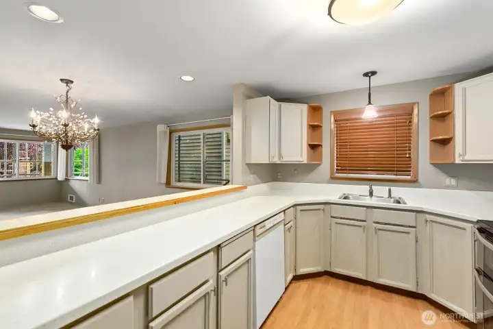 Enjoy a large prep area and lots of cabinets.