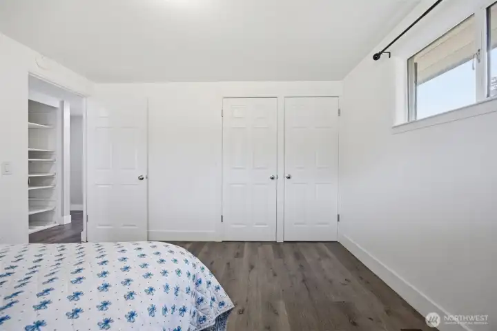 2nd downstairs bedroom has dual closets and build in shelving. 2nd downstairs bedroom has dual closets and build in shelving.