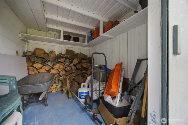 Small outdoor shed close to house for firewood and outdoor items comes in handy when your need to grab that yard tool quickly. Small outdoor shed close to house for firewood and outdoor items comes in handy when your need to grab that yard tool quickly.