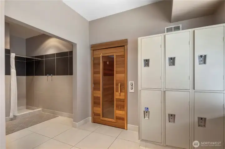 Sauna and locker room Sauna and locker room