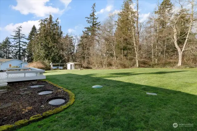 Large backyard faces beautifully treed woods!