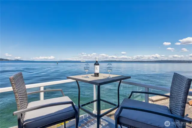 Your view to the north allows you to see all the way down the channel to the spectacular Seattle skyline as well as Mt. Baker.