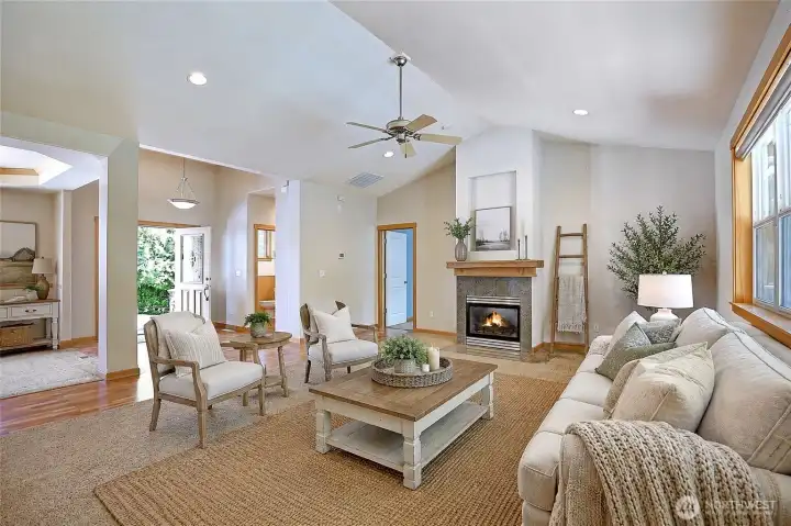 Livingroom off kitchen - virtually staged Livingroom off kitchen - virtually staged
