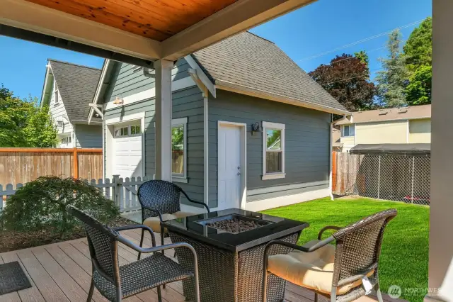 View from covered back composite deck. Lawn was "greened".