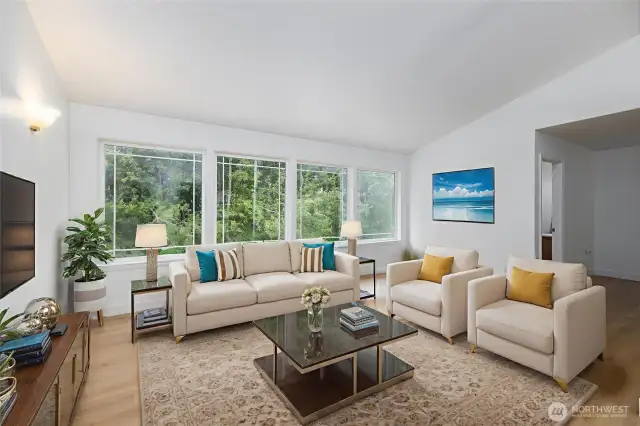 Virtually staged grand room.