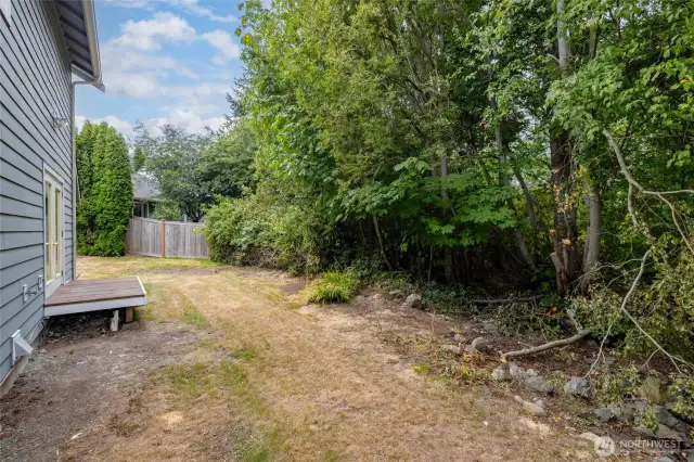 Backyard privacy with green space buffer.