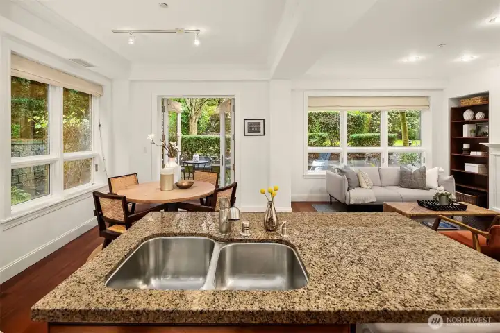 This corner unit features lots of windows, yet still feels very private.