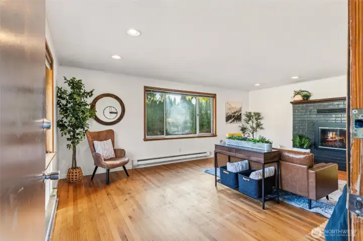 Beautiful hardwood floors and wood burning fireplace