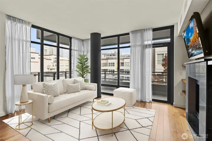 Timeless design infused with modern sophistication in the heart of DT Bellevue. Corner, end unit. Deck surrounds.