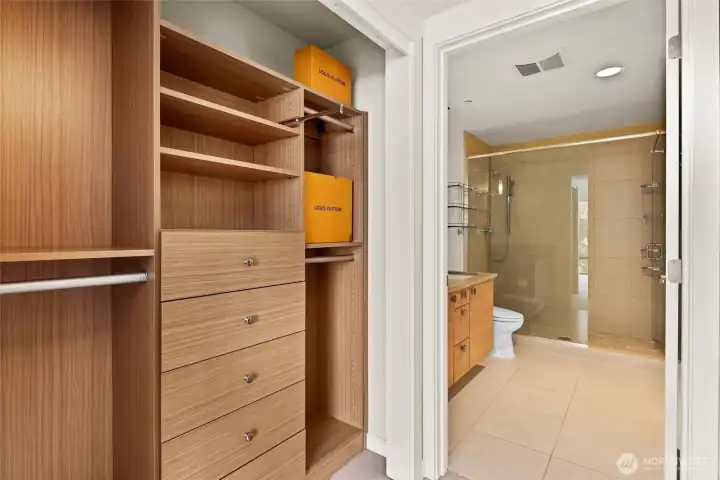 Well appointed custom closet.