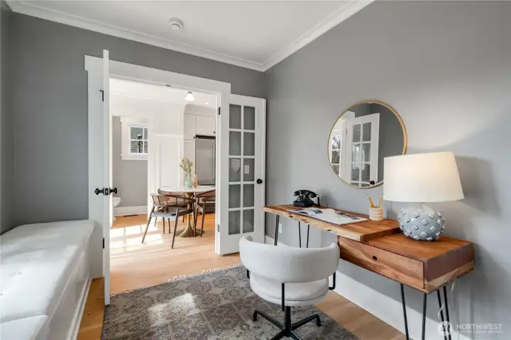 this main-floor bedroom was converted to an office, with custom built-ins