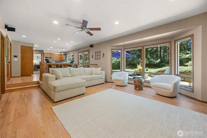 Big walls of windows invite the outdoors in.