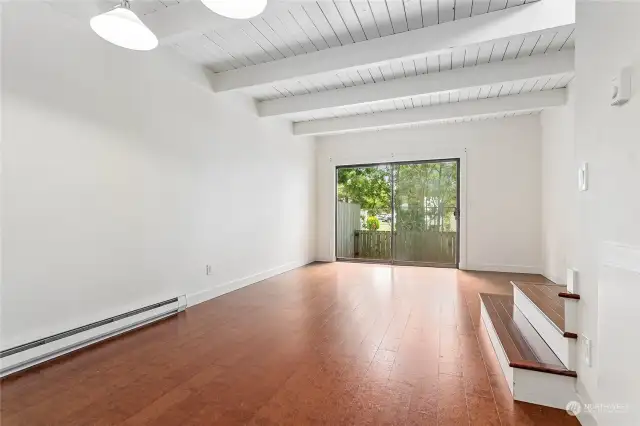 Large sliding door leads to the private back patio.