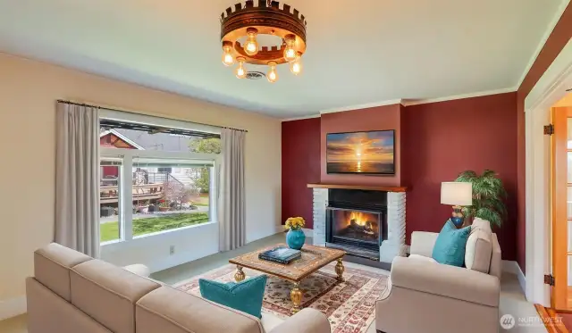 Upstairs: Living room, virtually Staged.