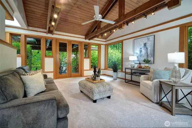 Another view of Family Room with French doors to covered deck.