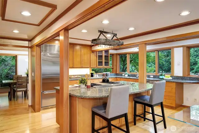 Granite gourmet kitchen with SZ, Miele, and Viking cooktop.