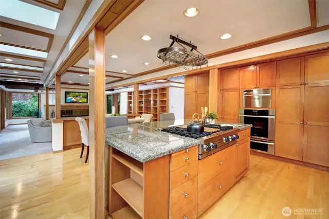 Wall of built-ins with pull-out drawers.