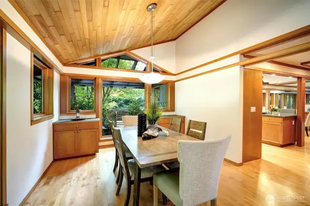 Dining Room with built-ins. Every room gazes at beautiful scenery outdoors.