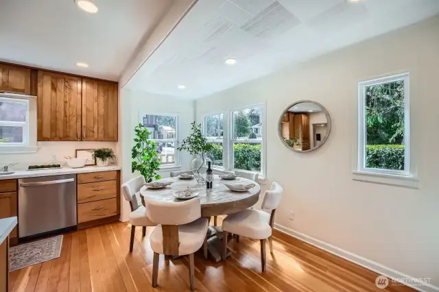 Dining room is filled with natural light and looks into the heart of Issaquah’s vibrant Old Towne.