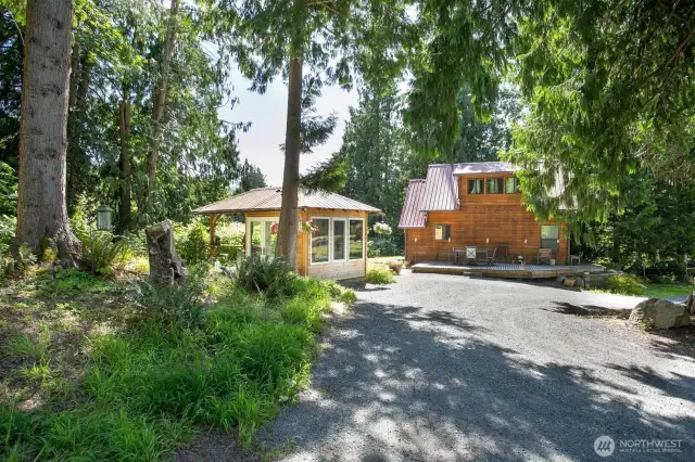 Looking west toward the pavilion and cottage. guests, VRBO, Air BnB, multi-generational living...so many options.