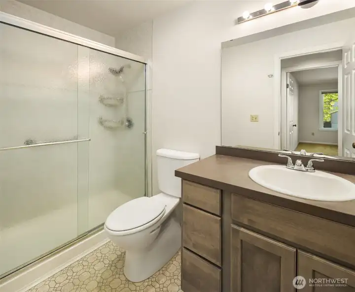 Bathroom has tub/shower combo