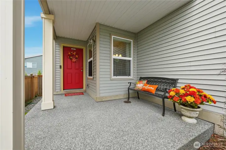 Covered Entry Way is Large Enough for a Bench or 2 Chairs and Small Table